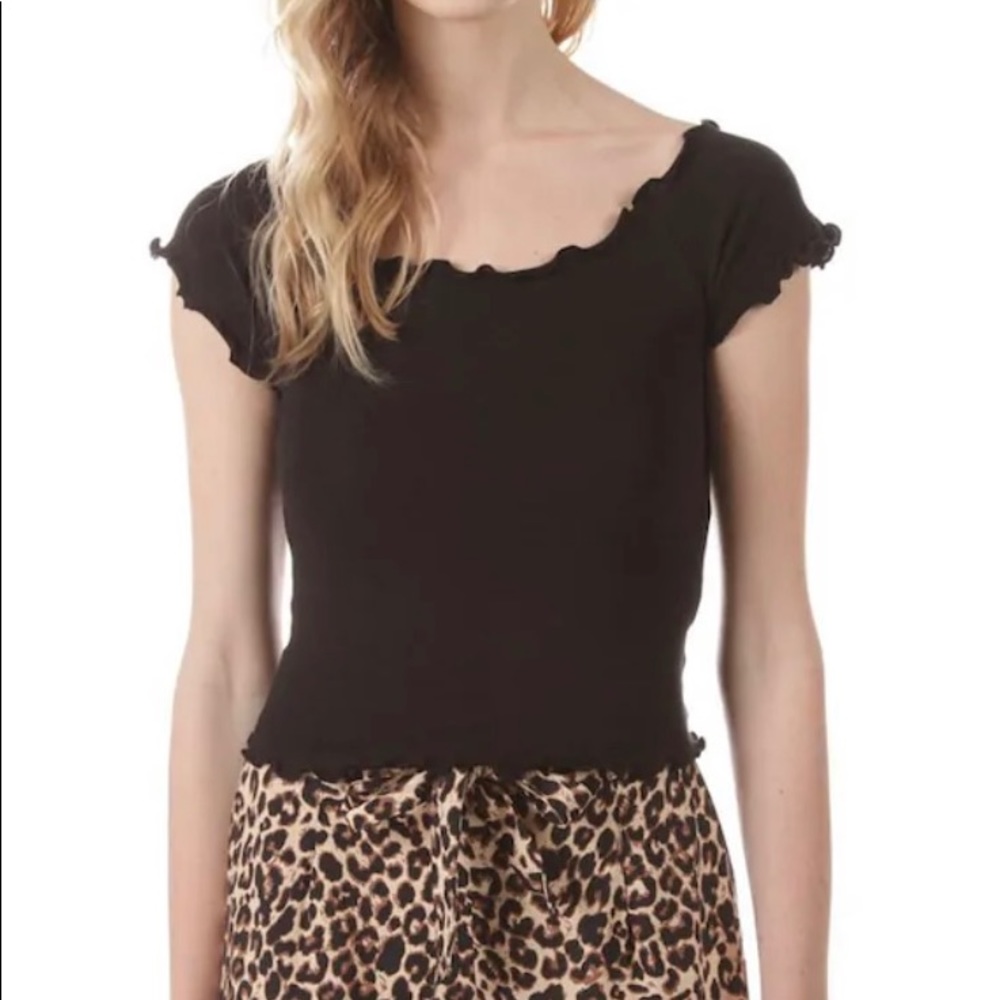 Lime Blue Ruffle-Edge Cropped Tee (Juniors)